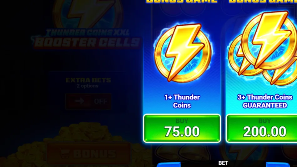 Buy Bonus Game purchase confirmation screen showing the 75x total bet price